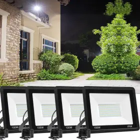 Fld001 Lighting 4 Pack 100w Led Flood Light Outdoor 10000lm Bright Work Spotlight Plug In 6000k