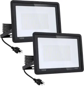 100w Lingwarm 744110927122 2-pack Outdoor Waterproof Led 11000lm 6000k Daylight White Flood Light