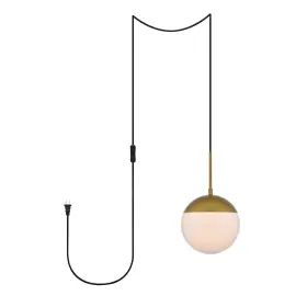 Ldpg6030br Living District Eclipse 1 Light Brass Plug In Pendant With Frosted White Glass