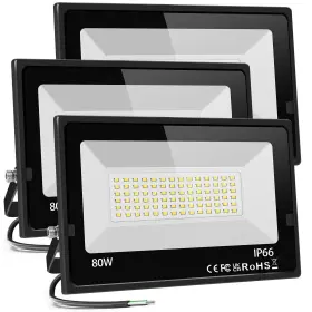 Ftf-080-xn Lolpetik 100% True Wattage 3 Pack 80w Led Flood Lights Outdoor 800w Equivalent 2850