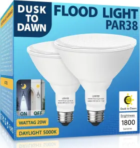 Loxyee Par38-at 2 Pack Led Par38 Dusk To Dawn Flood Light Bulbs Outdoor 20w200w Equivalent E26