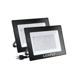 1330-50w Luxfly 2 Pack Led Flood Lights Outdoor 50w 5000lm Super Bright Work Light With Plug