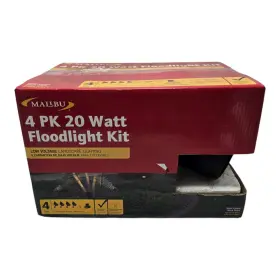 8301-9904-04 Malibu 20 Watt Halogen Flood Light Landscaping Kit 4 Pack 120w Transformer