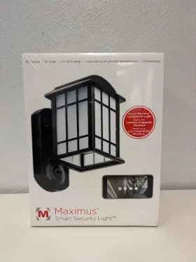 Maximus 840623107430 Craftsman Smart Security Textured Black Metal And Glass Outdoor Wall Lantern