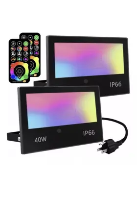 Mefa01fl1501 Melpo 2 40w Led Outdoor Landscape Flood Light Colorful/ Warm White With Remotes