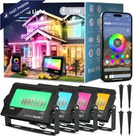 Fl15w-rgbcw-4 Monococo Led Flood Light Outdoor Rgb Waterproof Ip66 With 4 Pack Black