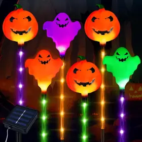 1592 Mosoan 6 Pack Halloween Solar Lights For Decorations Orange Purple Green