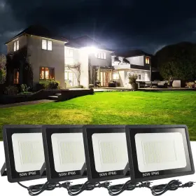 B0ck26zdl5 Muclud 4-pack 50w Led Flood Light Outdoor 5500lm Daylight Ip66 6ft Us Plug