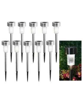 Lhts-steel-10-w Newote 10pcs White Led Outdoor Steel Garden Solar Powered Landscape Light Lamp Yar P