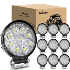 15016f-e Nilight Led Pods 10pcs 4.5inch 27w Round Flood Light Off Road Lights Fog Ligh