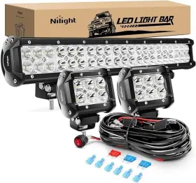 Zh002 Nilight 445044590538 - 20inch 126w Spot Flood Combo Off Road Led Light Bar 2pcs 18w