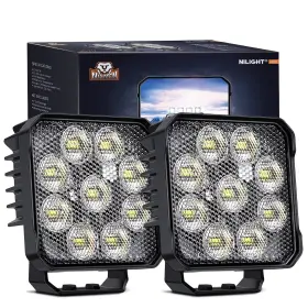 W1527 Nilight 2 Pcs 4 Inch Led Pods Square 3370lm Built-in Emc 90 Flood Beam Angl