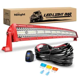 Zh807 Nilight Led Light Bar 42 Inch Triple Row Spot Flood Combo Lights Red Shell Wi