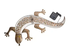 Mo02932dss Nolee & Co. 26 Inch Bronze Metal Dusk To Dawn Solar Powered Gecko Wall Decor Garden Accent Light