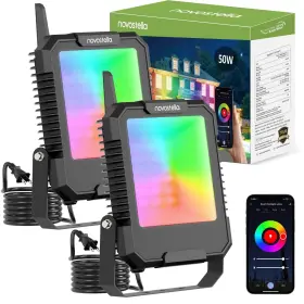 Ntf72-rgbcw-us-2 Novostella Smart Flood Lights 50w 2pcs Rgb Cw 2700k-6500k Outdoor Floodlight