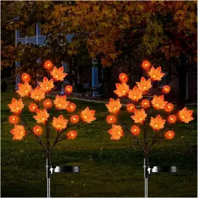 Decor-3d Nrowoll Mpsl-01 2 Pack 40led Solar Outdoor Maple Leaf Lights For Fall Multi-colored