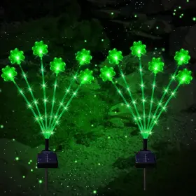 Green-2 Ohwewant Hed067 Upgraded Solar St Patricks Day Decorations Packs Shamrocks Stake