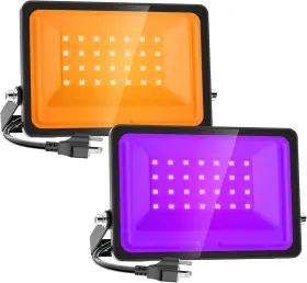 I30po Onforu Orange And Purple Halloween Lights 30w Dusk To Dawn Floodlight 2 Pack Le