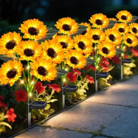 Sunflower-6tou-4pack Ostritec Sunflower Solar Lights Outdoor Decor 4 Pack Garden Pcs