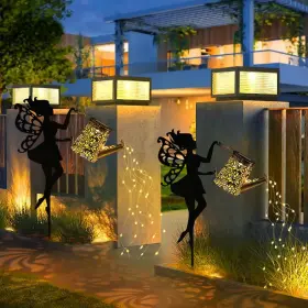 T002 Otdecor 2 Pack Outdoor Decor Solar Watering Can With Cascading Lights - 24 Inch Black