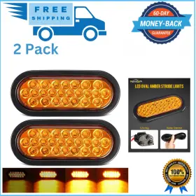 Partsam 445021993994 2pcs 6.3 Inch Led Oval Amber Strobe Lights 24led Recessed With Triple Flash Patterns