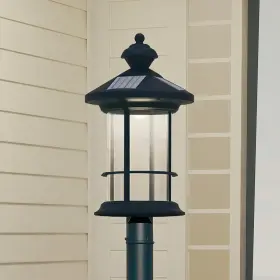 Patriot Lighting Mol8012 15 Inch Black Metal Solar Powered Led Clear Glass Dusk To Dawn Landscape Post Light