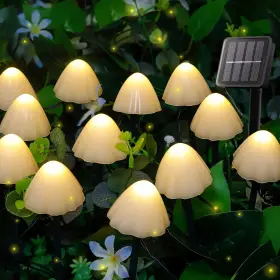 Pellimo 762917992105 Solar Garden Lights Set Of 12pcs 14.5ft Mini Mushroom Warm White