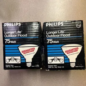 Philips 046677107888 Weather Proof Outdoor Flood Lights Lot X2 Bulbs 75 Watt Not Led
