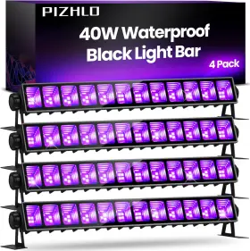 Pizhlo 445038570522 Upgraded 4 Pack 40w Blacklight Bar Ip66 Waterproof Led Black Light With Plug Sw