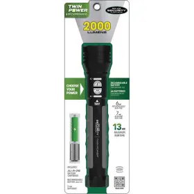 97715 Police Security Twin Power 2000 Lm Black Led Flashlight Aa Battery