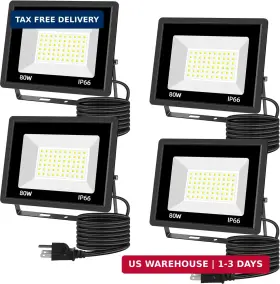 Qingzhimu 732133868928 4pack 80w Flood Light Outdoor Work With 5ft Us Plug Ip66 Waterproof Exter