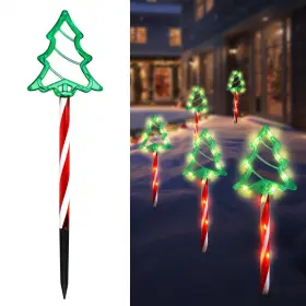 3001-1 Ratopo Christmas Tree Outline Solar Lights 5 Pack 17 Cute Green And Red