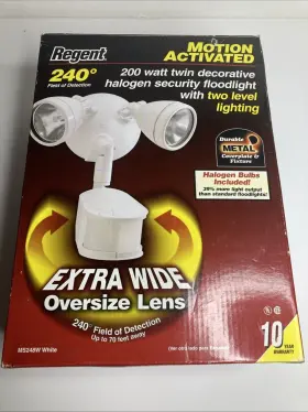 200w Regent 044427006610 Motion Activated 240 Degree White/metal Security Flood Light Nib