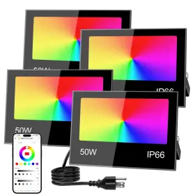 Fl-rgbw-50w Remon Led Flood Light Outdoor 500w Equivalent 5000lm Smart Rgb Landscape... Fast Ship