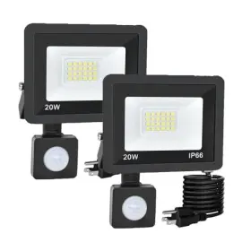 B0dt12qvtl Rerbio 2-pack 20w Led Motion Sensor Flood Light Outdoor 6000k Ip66 Plug-in