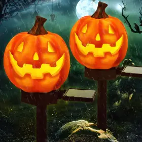 Tou-240806 Retisee 2 Pcs Halloween Pumpkin Pathway Solar Lights Orange Jack O