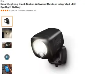 1004295981 Ring Smart Lighting Black Motion Activated Outdoor Integrated Led Spotlight