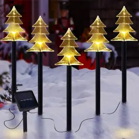 Sds01 Rjzz Solar Pathway Christmas Lights 5 Pack - Outdoor Warm White Tree