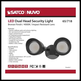 65-718 Satco 65/718 - Dual Head Led Outdoor Security Flood Light 4000k Bronze