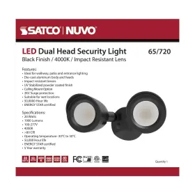 65-720 Satco 65/720 - Dual Head Led Outdoor Security Flood Light 4000k Black