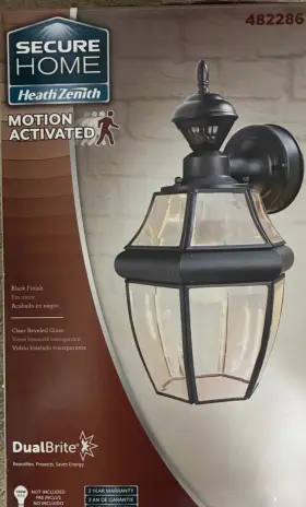 482286 Secure Home Heath Zenith Motion Activated Outdoor Wall Light Dualbrite Black New