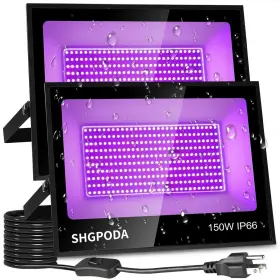 Spd-f150w-uv-us-2 Shgpoda 150w Flood Light Blacklight 2 Pack With 10ft Cord Plug Switch Up 55x55