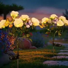 4833 Singingarden Solar Flowers Outdoor Waterproof- 2 Pack Lights White