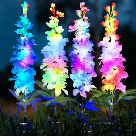 Skardeco 762704334361 Solar Garden Lights 4 Pack Delphinium Flowers Pink White Purple Blue