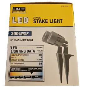 Smart Electrician 856546012478 2 Pack Led 300 Lumens Stake Light Pivots With 6ft Cord