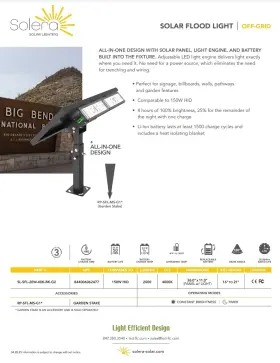 Sl-sfl-20w-40k-bk-g2 Solera Solar Floodlight Black Brand New