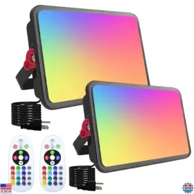 B0cxppcgr2 Stanley 2 Pack 100w Rgb Color Changing Flood Lights With Remote For Events And Parties
