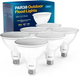 Sunco Lighting 726084738065 6 Pack Outdoor Flood Light Bulbs Par38 Led Waterproof 1800 Lm