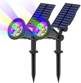 T-sun 724190986653 2pcs 7 Colors Changing Solar Post Lights Led Outdoor Path Landscape Wall Lamps