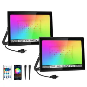 Ts-f42100-rgbcw-us-2p-v3 T-sun Rgb Flood Lights Outdoor 1000w Equivalent Color Changing Landscape Led